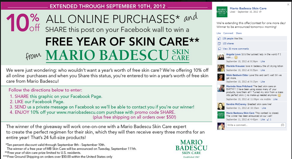 Mario Badescu Facebook Giveaway Campaign