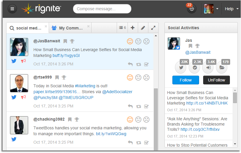 Social media monitoring stream