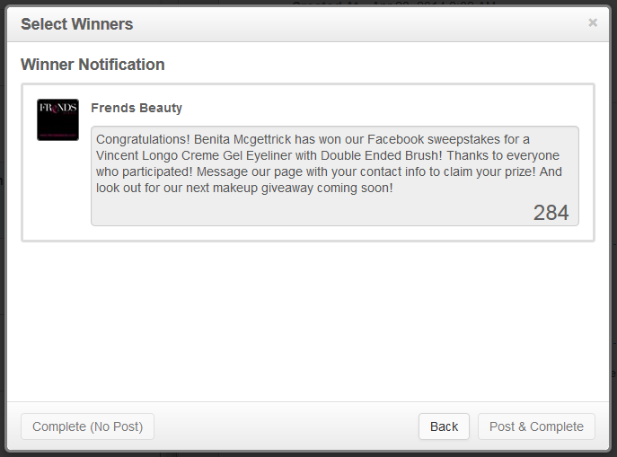 How to notify winners when running a Facebook giveaway in Rignite