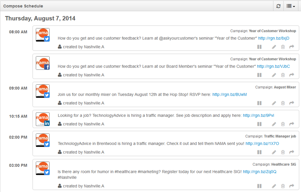 Nashville AMA's social media campaign schedule