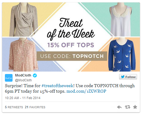 ModCloth Twitter Coupon Campaign