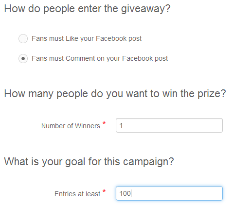 Setting up entry requirements for running a Facebook giveaway in Rignite